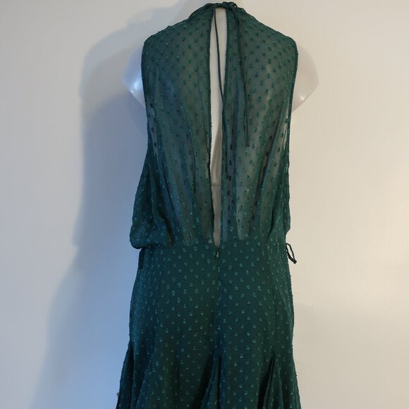 NWT Womens Asos Design Green Embroidered Dots Sleeveless Halter Dress 14 - Picture 11 of 16